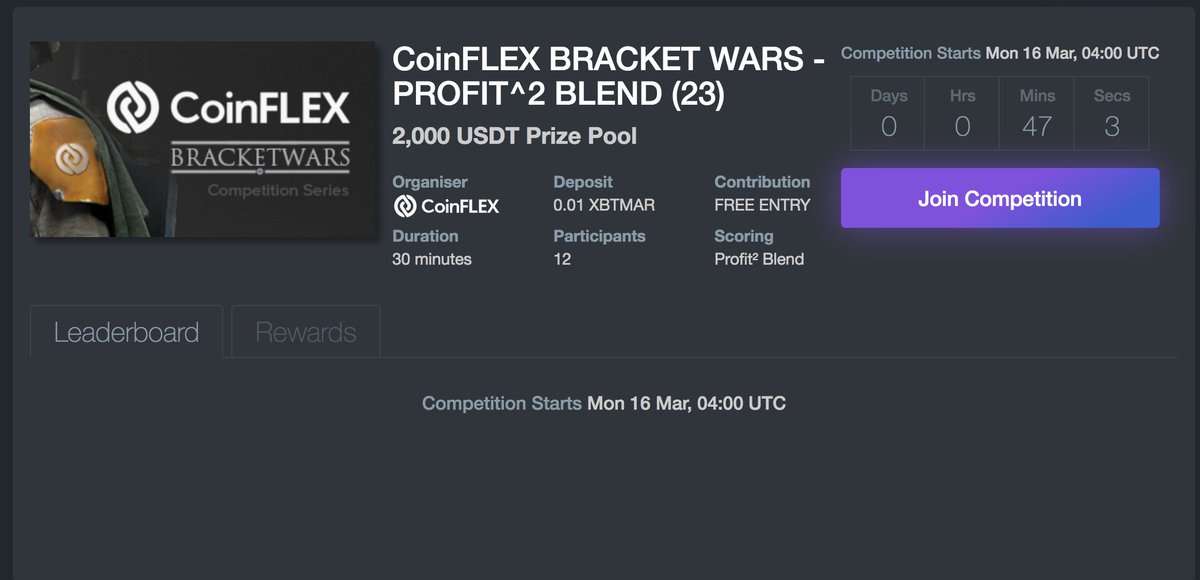 The current $BTC market is extremely volatile

The #BracketWar makes the market look fine💪

Join NOW: coinflex.com/competitions/
