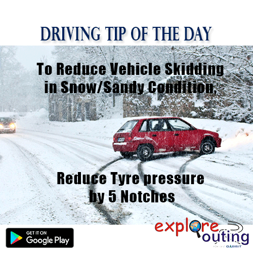 ExploreOuting's tweet photo. #DrivingTips
To Reduce Vehicle Skidding in Snow/Sandy Condition, Reduce Tyre pressure by 5 Notches
Visit #IndiaTravelGuide and #CharDhamYatra Updates here:
https://t.co/eMyzVA9KUT https://t.co/lxXGkRv8O3