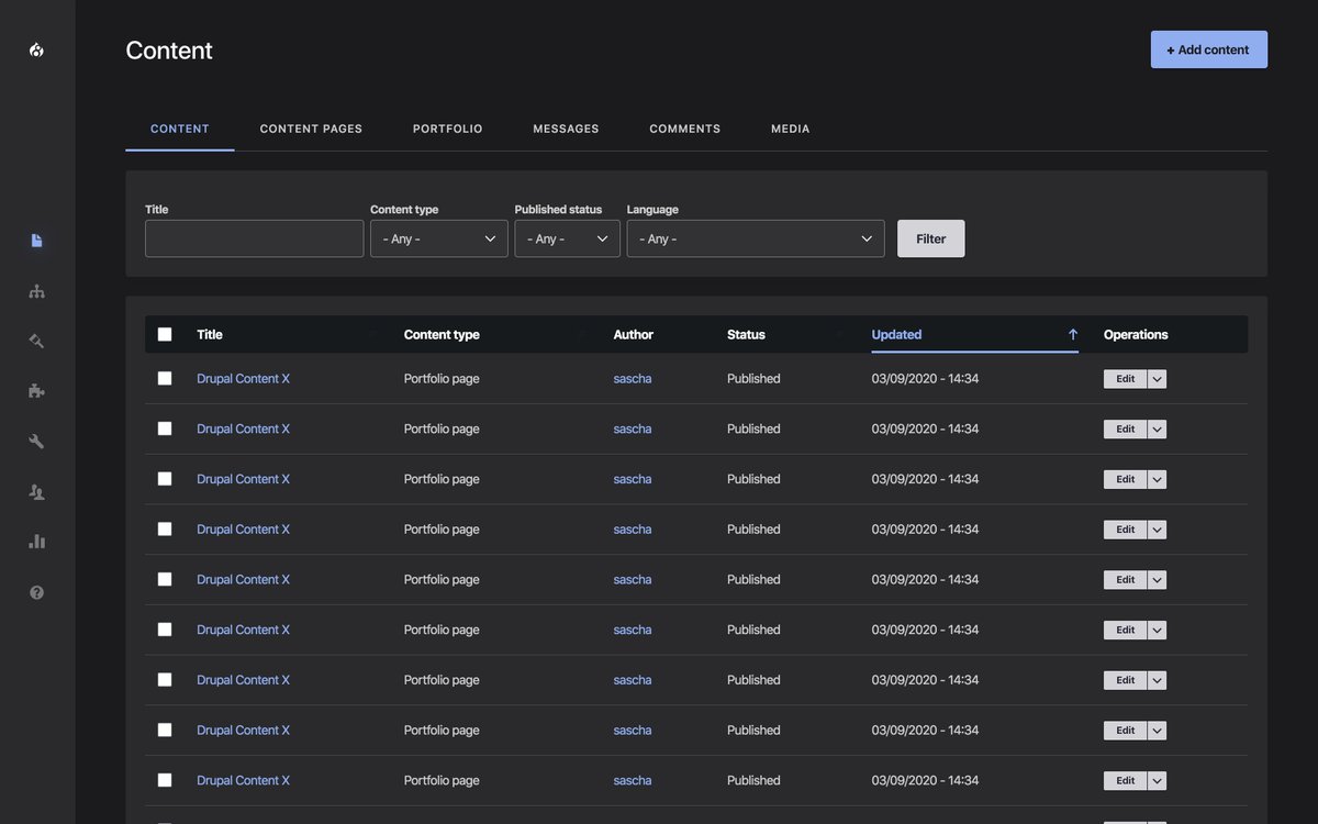 saschaeggi's tweet photo. Another week, another sneak peek of the Gin Future UI. This weekโs feature: Dark Mode exploration. What do you think? #darkmode #gin #GinTheme #GinFutureUI #FutureUI #Claro #Drupal #AdminUI https://t.co/zUulGZwM2v