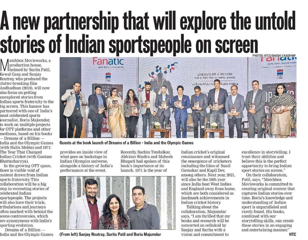 Delighted to partner with Matchbox Movieworks @Saritagpatil @Sanjayroutray to contribute to Indian sport using #DreamsofaBillion and #1971 which is my next book with @HarperCollinsIN @nalinmehta @gbsaltlake much to look forward to.