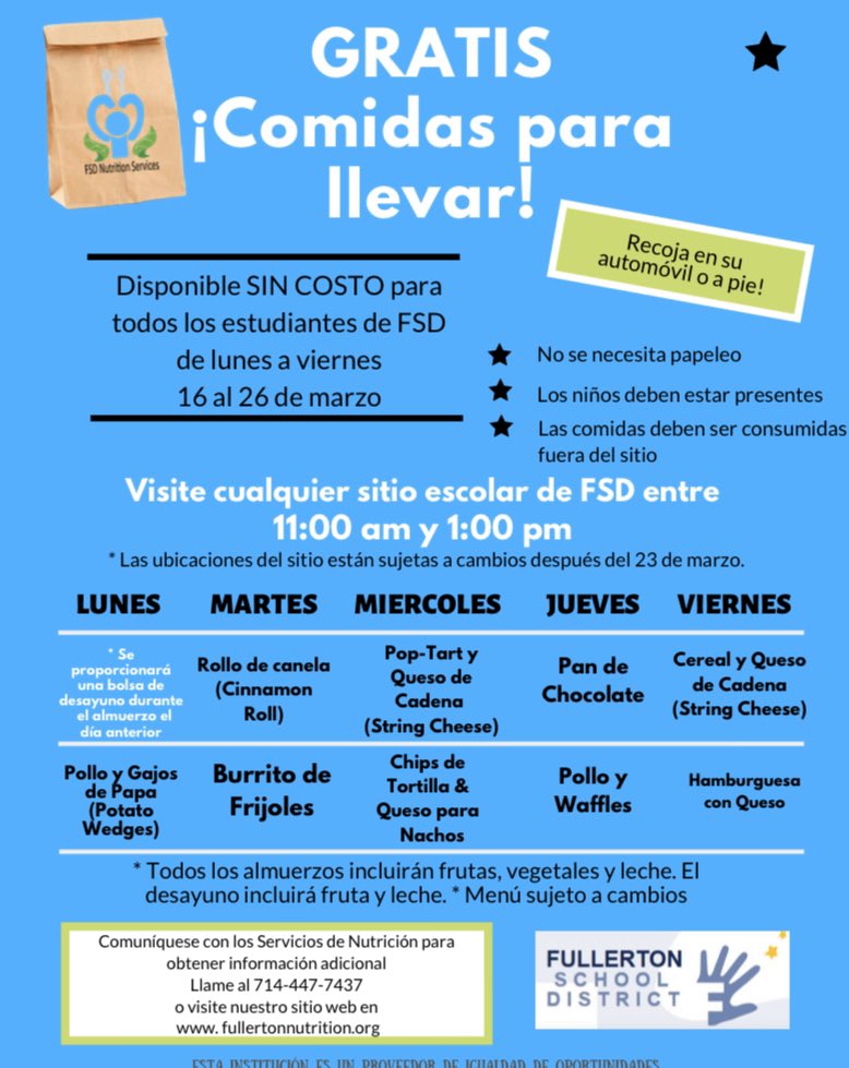 AcaciaCotsen's tweet image. Acacia Families-you can walk up/drive up to get free school lunch at Acacia rain or shine 11am-1pm March 16-26 @Acaciapride