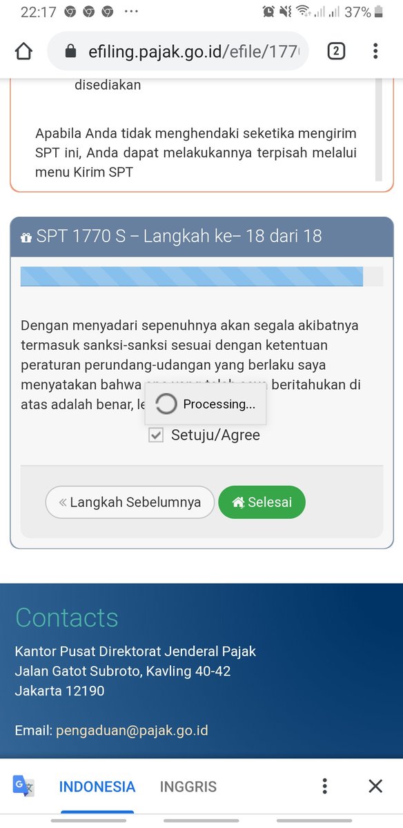 Fransischan's tweet photo. @kring_pajak Siang min. Mau tanya. Aku udah berulang kali nyoba input SPT pajak tapi kenapa selalu pricessing terus pada saat selesai input ya. Apakah ada yang salah dengan dataku? Terima kasih min. https://t.co/TlN7Q9Hoy9