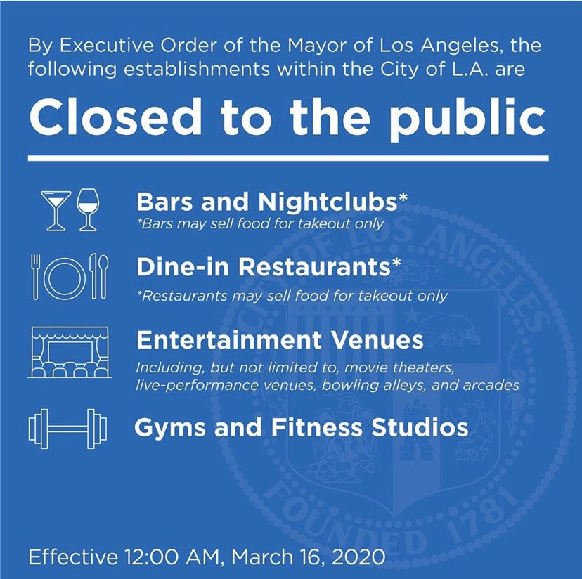 PalmsNC's tweet photo. 🗣🗣 ANNOUNCEMENT🗣🗣 @mayorofla has issued an executive order to encourage social distancing and to prevent the spread of #CoronaVirus . Many facilities will be closed throughout Los Angeles. Check on your neighbor to see if they need anything 🌴#PalmsNC #Corona #ExecutiveOrder https://t.co/GlAEUDfSwr