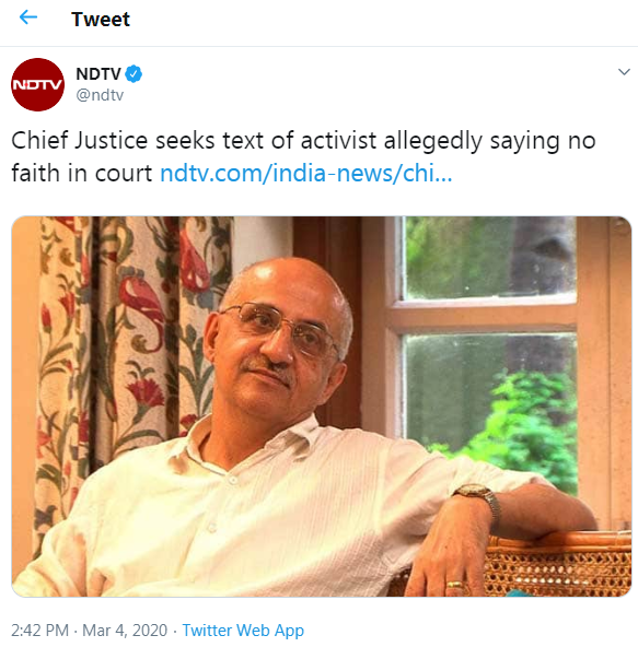 'ALLEGEDLY'!!!This, when the Chief Justice of India, quoted in this very  #NDTV report never used this word!Icing on the cake - This, when the very transcript quoted in this very  #NDTV report makes it amply clear that there is no need for 'allegedly' in the title!
