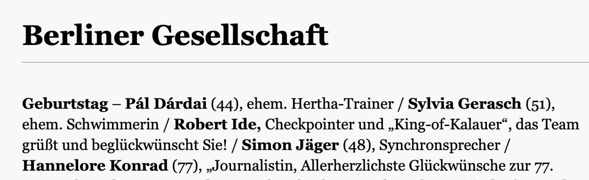RitterJurgen's tweet photo. Weshalb sind #Miarbeiter des @Tagesspiegel eigentlich zu 90% alterslos in der #Geburtstagsliste vom #Checkpoint?
@ichgruessesie und gratuliere trotzdem zum 45.Geburtstag https://t.co/LNCwmZ3dDD