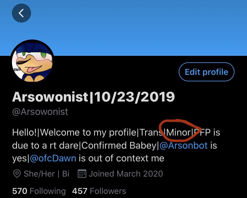 He’s been mutuals with someone using the username @/Arsowonist for as long as she’s been on twitter; she has been banned a couple times which is why her current account is so newHe’s also aware (and has been for a while) of how old she is: 14