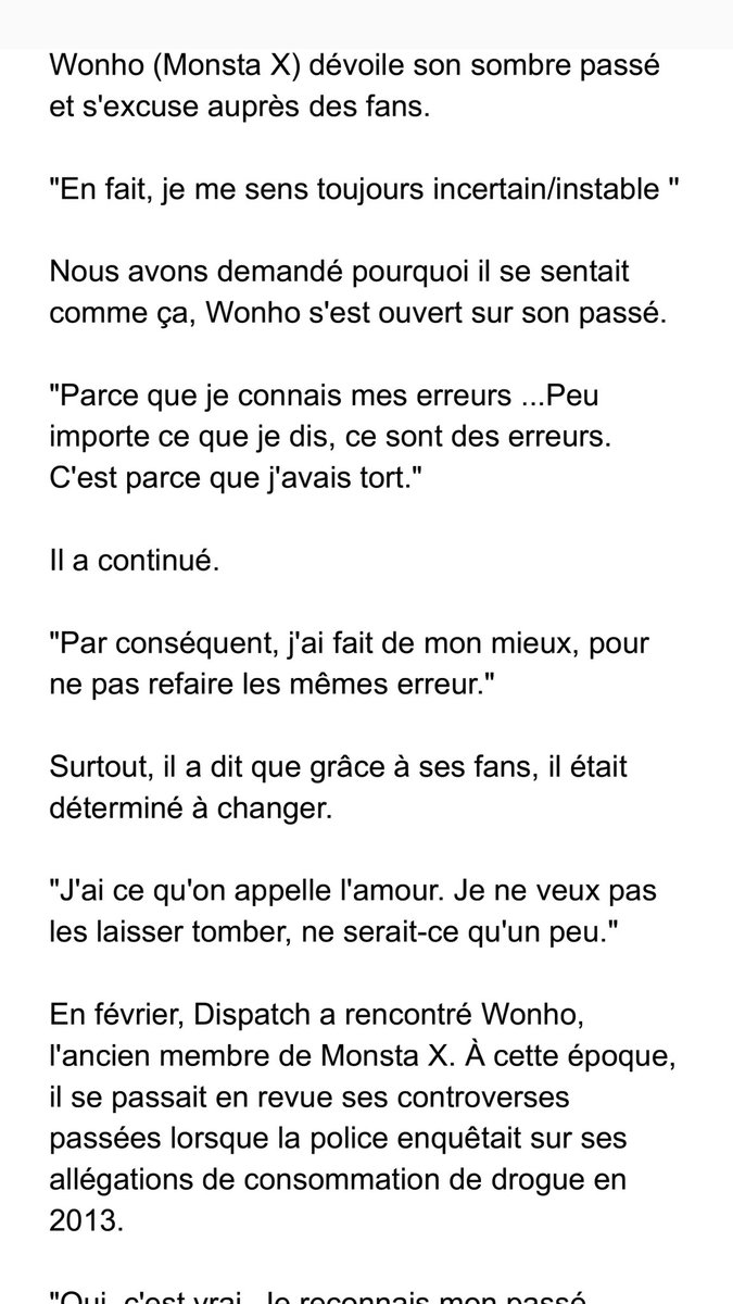 Wonho_France's tweet photo. 🚨 Wonho interview 🚨
"Wonho (MX) dévoile son sombre passé et s'excuse auprès des fans."
Il a dit que grâce à ses fans, il était déterminé à changer.
"J'ai ce qu'on appelle l'amour. Je ne veux pas les laisser tomber, ne serait-ce qu'un peu."
🇬🇧 https://t.co/AvCpJ8tZIU
🇫🇷Shin https://t.co/cPjKHYNGlb