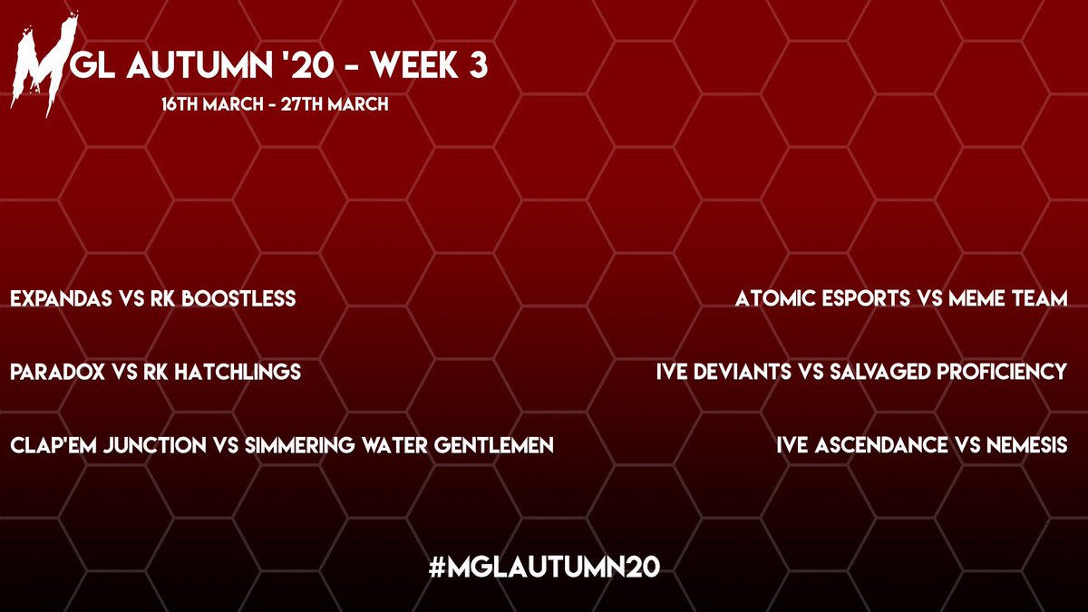 Week 3 has started!

Good luck all and remember to always
#KeepTheMomentum
#MGLAutumn20