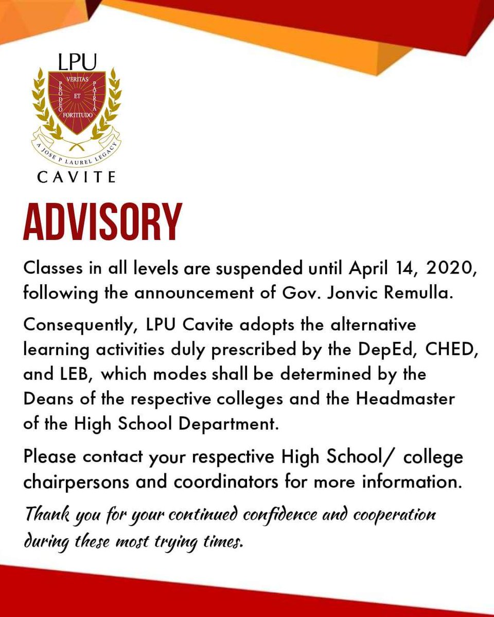 Please be guided accordingly. #BeatCOVID19
#WalangPasok