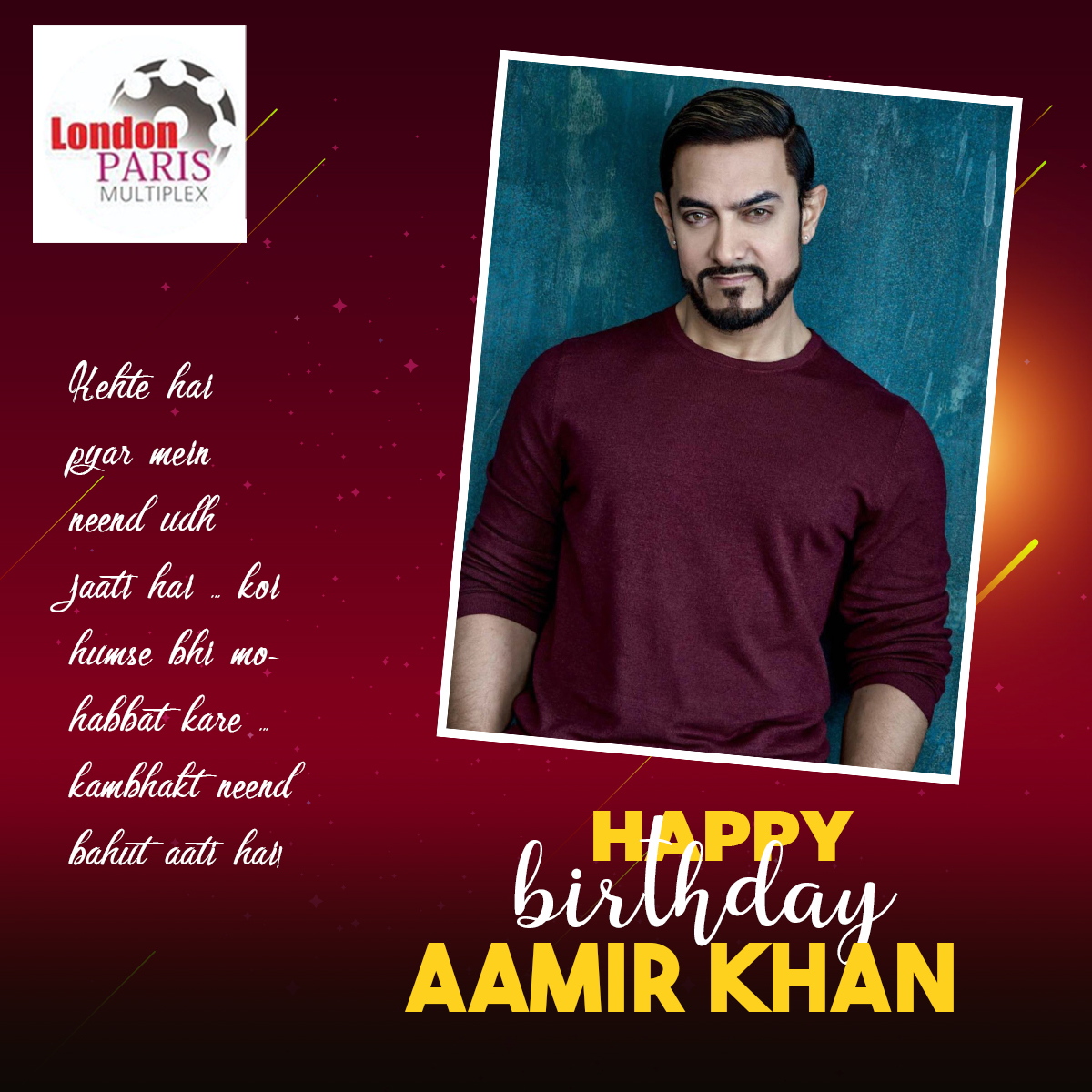 Happy Belated Birthday to the award wining Bollywood actor, Mr. Perfectionist Aamir Khan <a href="/aamir_khan/">khan saab 🥰</a>  from Team #LondonParis

#HappyBirthdayAamirKhan #AamirKhan