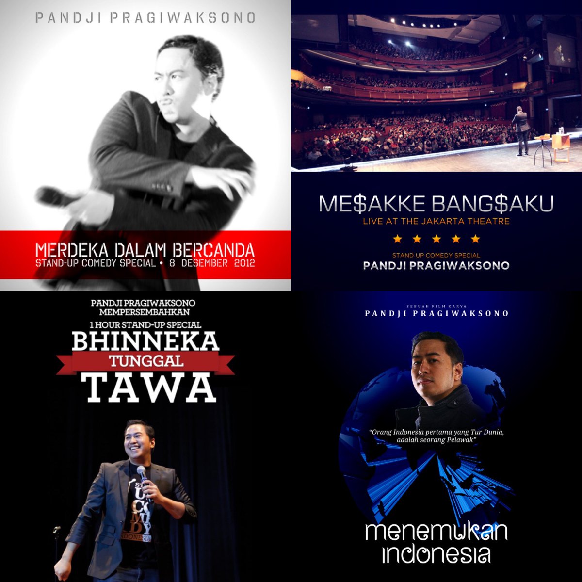 pandji's tweet photo. Dlm rangka mendukung himbauan pemerintah utk #SocialDistancing &amp; supaya elo betah di rumah &amp; gak keluyuran. Elo bisa unduh Bhinneka Tunggal Tawa, Merdeka Dalam Bercanda, Mesakke Bangsaku, Menemukan Indonesia, masing2 hanya  Rp 10rb. Info lengkap -> https://t.co/Ced2Ht4Bmw https://t.co/Lz7VSqet98