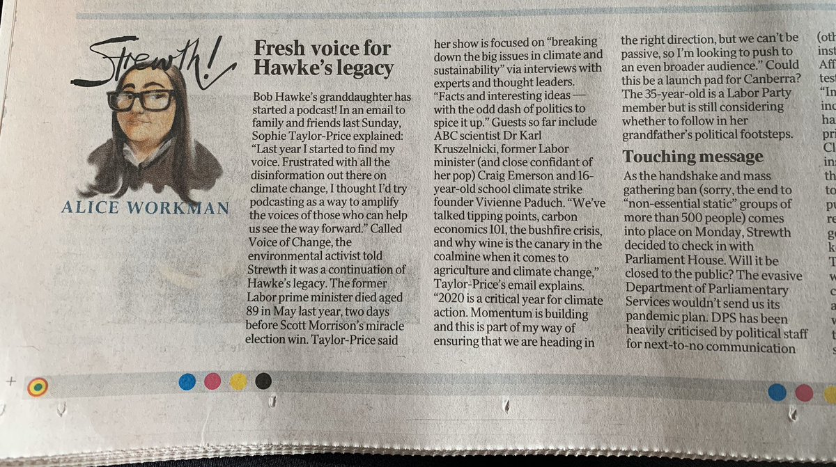 SophTaylorPrice's tweet photo. Thanks for the shoutout @workmanalice in today’s @australian. Feeling rather official with my first broadsheet review #voiceofchange #podcastinglife https://t.co/VnF4TD3MW5