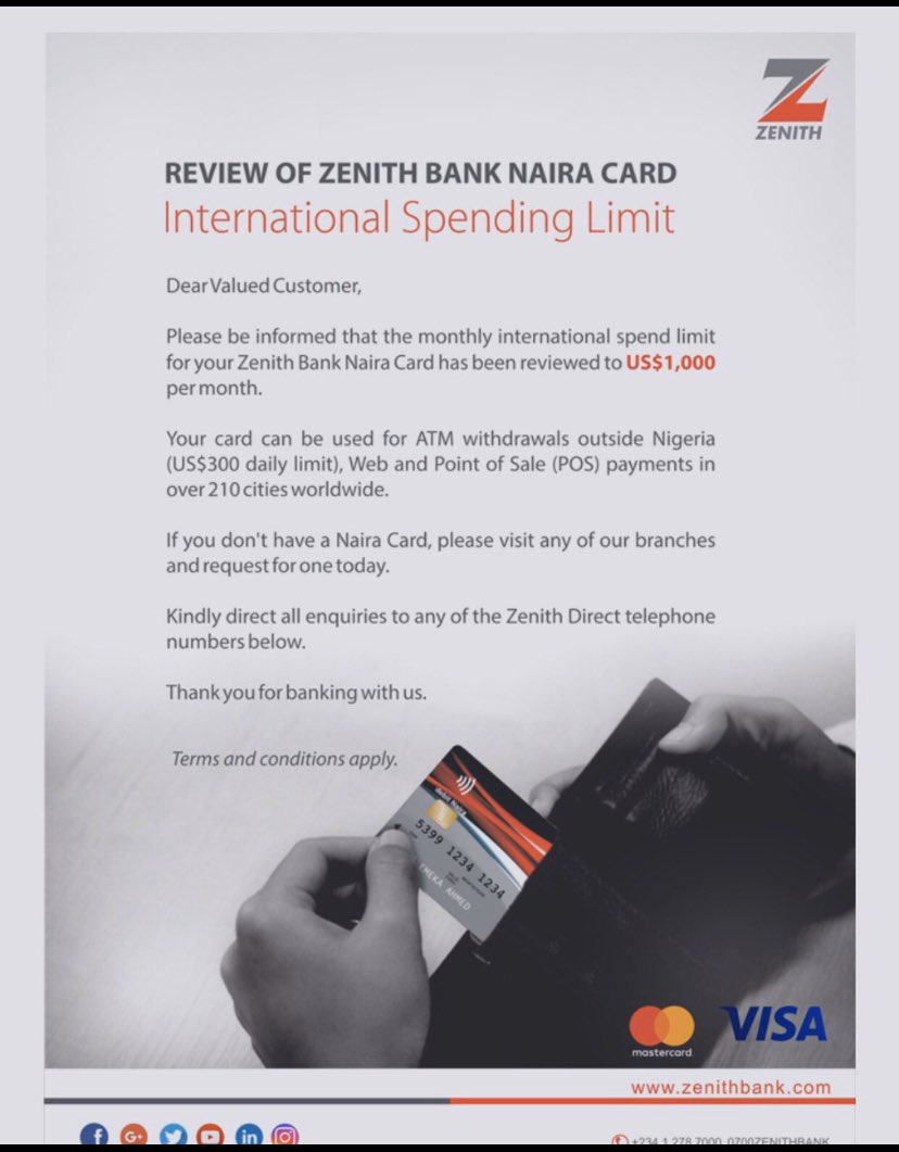 Zenith Bank International Spending Limit 2025