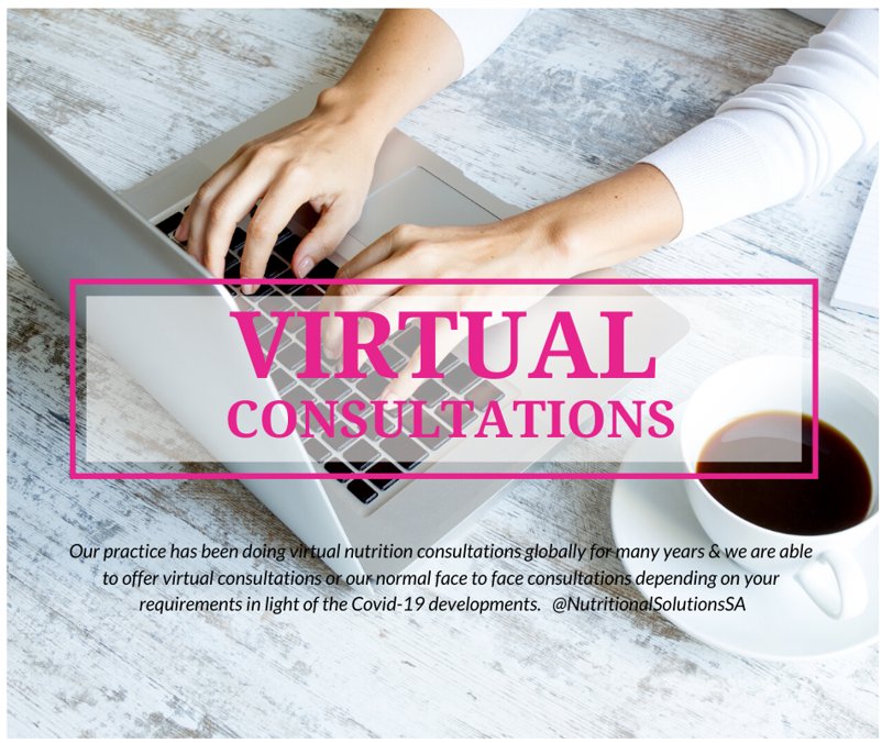 Following the Covid-19 developments, Nutritional Solutions will continue with face to face consultations but also offer virtual consultations for our patients. Contact admin@nutritionalsolutions.co.za or 011 463 5502. #nutritionalsolutions #dietitian #CoronavirusInSA