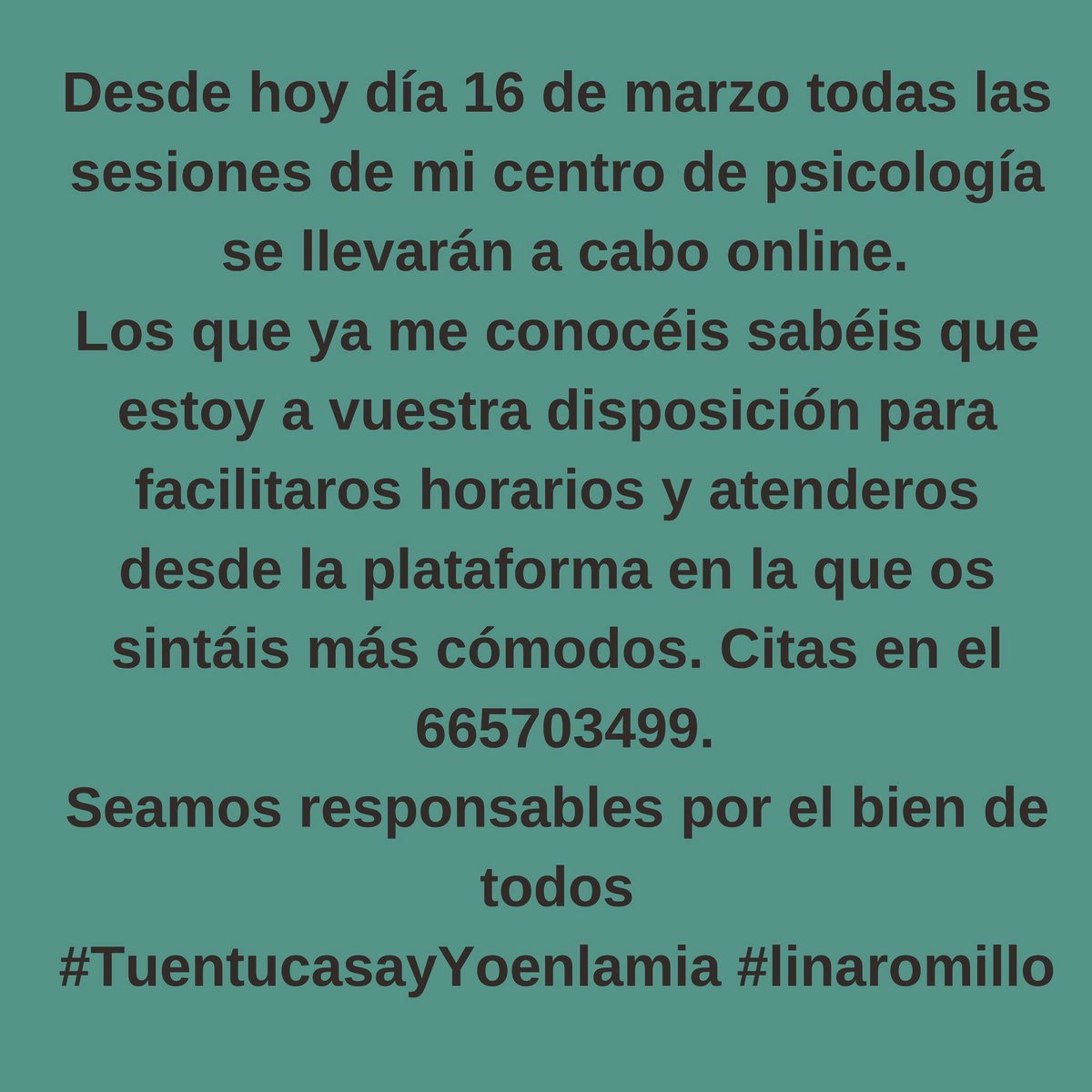linaromillo's tweet photo. #psicologiaonline #online #psicoterapia #YoMeQuedoEnMiCasa #trabajandojuntos #linaromillo https://t.co/HyTGgRBaub