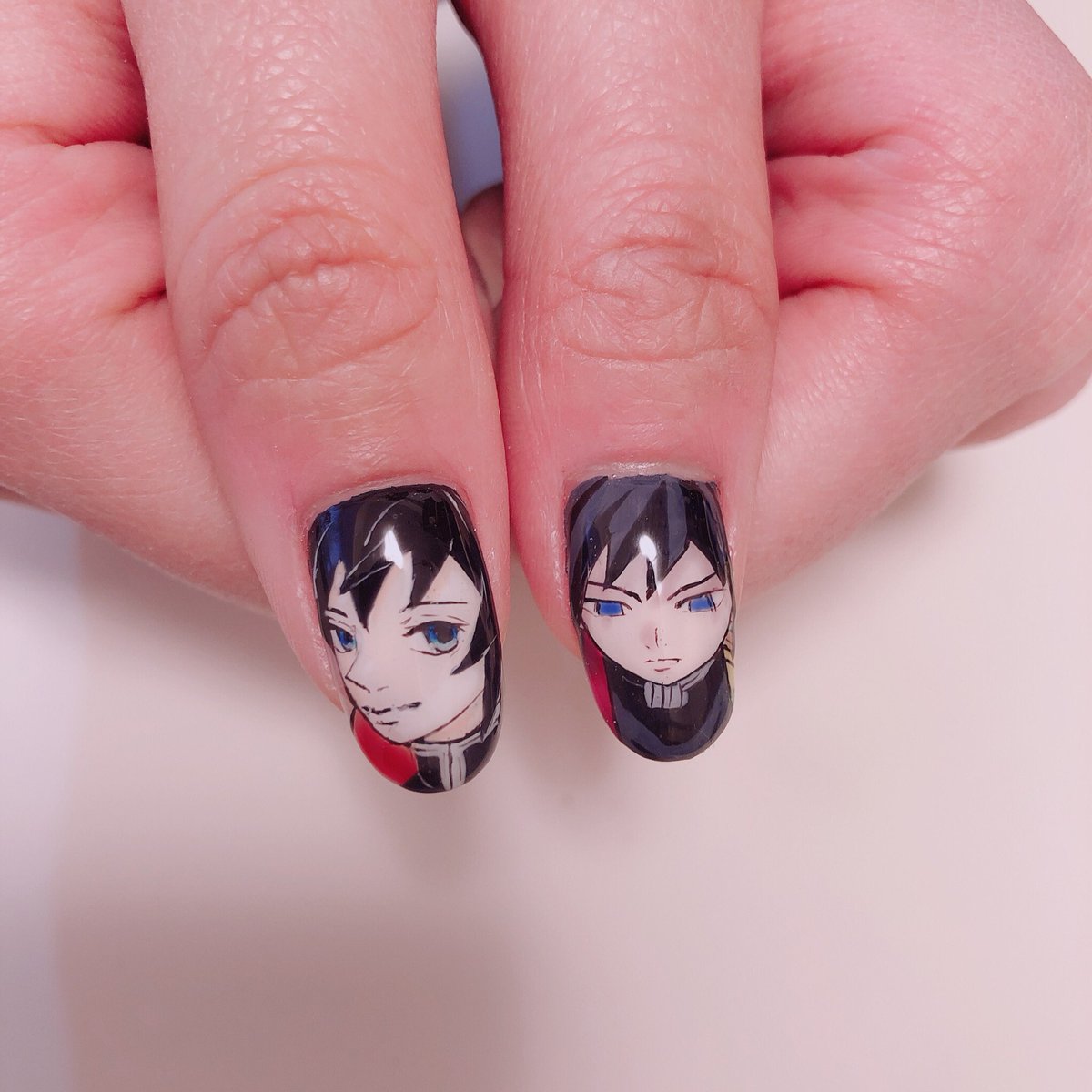 札幌痛ネイル ネイルシャングリラ かわいい義勇さんも一緒っ 痛ネイル 札幌痛ネイル 鬼滅の刃ネイル 冨岡義勇