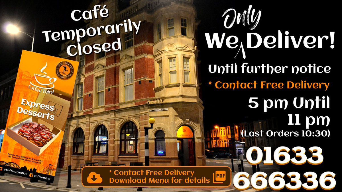 We have moved to Contact Free Delivery Service until further notice. The cafe will remain closed until further notice.
We will continue to deliver treats in #Newport for as long as we can. - See you on the other side - stay safe!