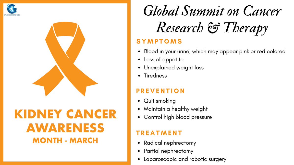 2020_therapy's tweet photo. @2020_therapy : on July 22-23, 2020 at London, UK.
#KidneyCancerAwarenessMonth: March
#RenalCancer #OrganSpecificCancer
Today's Slogan: "Join us in taking a lifesaving step"
#Symptoms #prevention #Treatment
For more details, please visit: https://t.co/2hYBLBguzB https://t.co/IU19kBKBgu