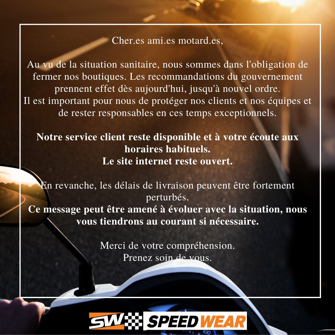 SpeedWearFR's tweet image. Message important concernant nos services avec le #CoronavirusFrance