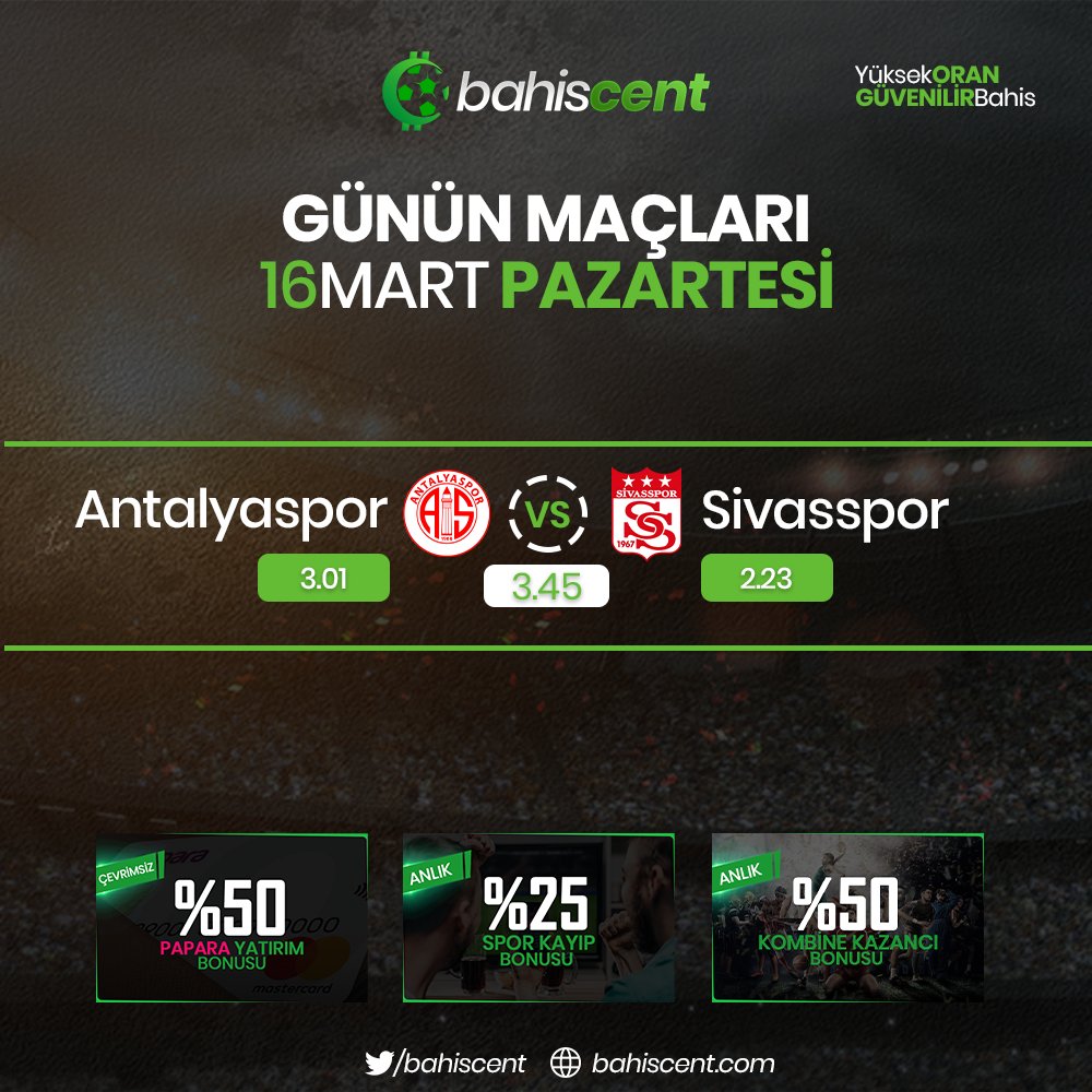 📅Günün maçı
🎁Pazartesi ve Salı Yatırıma Ek %10 FREESPIN

bit.ly/31IkOBB