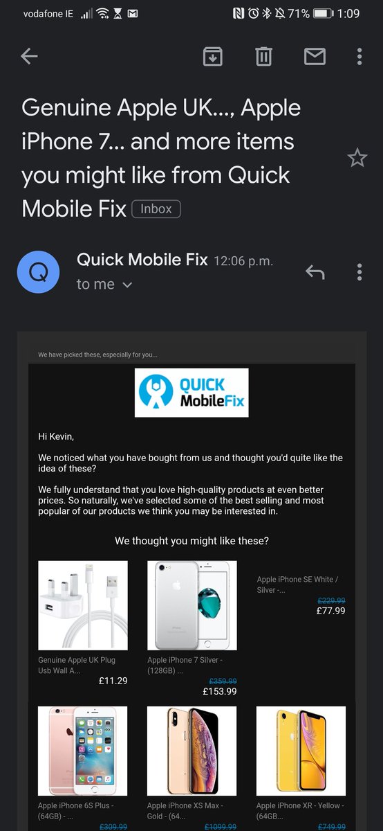 kevin_carthy's tweet photo. Why are you still sending me marketing emails @QuickMobileFix when you won't even reply to my emails asking where my phone is? π€·ββοΈ Send me my phone or give me a refund PLEASE!!!!!
#Useless #NeverAgain #QuickMobileFix https://t.co/0xth3m3ISA