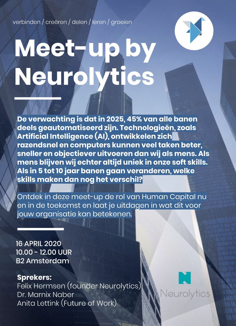 Veranderen's tweet photo. De verwachting is dat in 2025, 45% van alle banen deels geautomatiseerd zijn. Als in 5-10 jaar banen gaan veranderen, welke skills maken dan nog het verschil? Ontdek alles over de rol van Human Capital nu en in de toekomst en kom naar onze meet-up! https://t.co/vOiBfSmZqW https://t.co/BxS8Bqzp4S