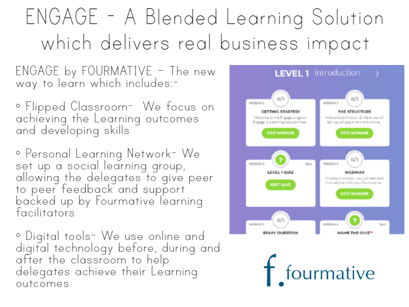 FourmativeL's tweet photo. ENGAGE - A Blended Learning Solution which delivers real business impact
A new way to learn which includes:
* Flipped Classroom
* Personal Learning Network
* Digital tools
Find out more contact us info@fourmative.com
#fourmative #Engage #Blendedlearning #peopledevelopment #impact https://t.co/2CthFS2Nxz