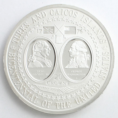 ワールドコインギャラリー 英領タークス カイコス諸島 1976 クラウン銀貨 アメリカ合衆国独立0周年記念コイン 45mm 38 7gの大型メダルのようなコイン コイン T Co Vpny1efm0e