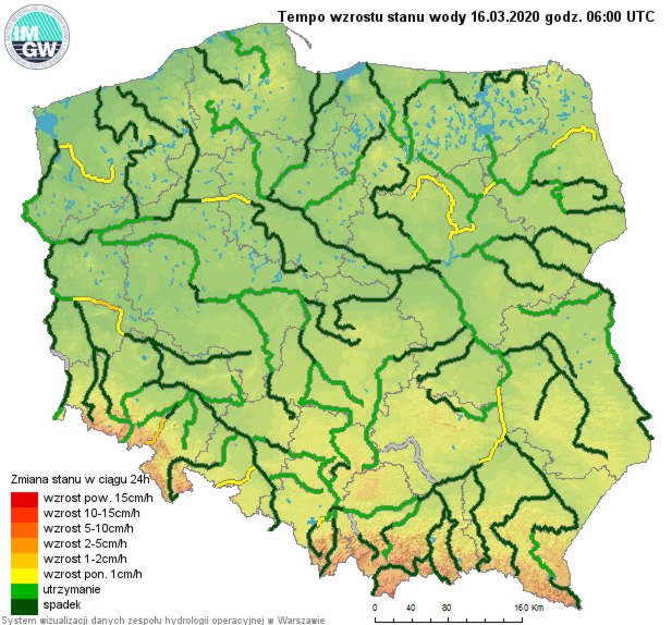 IMGWmeteo's tweet photo. Dziś o godzinie 7:00 stany wód układały się głównie w strefie wody średniej, lokalnie niskiej i wysokiej. Stan ostrzegawczy był przekroczony tylko na stacji, w #Gościmcu na #Noteci🌊
W ostatniej dobie dominowała stabilizacja i spadki stanów wody
https://t.co/cRranp6YOK
#IMGW https://t.co/LDYC7kHvmW