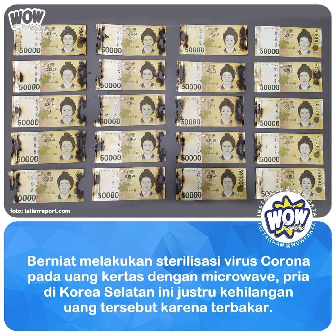 kontenwow's tweet photo. Seorang pria dari Busan, Korea Selatan percaya bahwa virus corona COVID-19 dapat didisinfeksi dengan memasukkannya ke dalam microwave. Dia mengumpulkan puluhan lembar uang kertas won atau secara total 390.000 won (Rp 4,7 juta) ke dalam...⤵️
.
https://t.co/PVoVOO8YAW
.
. https://t.co/ENZb3rXdvs