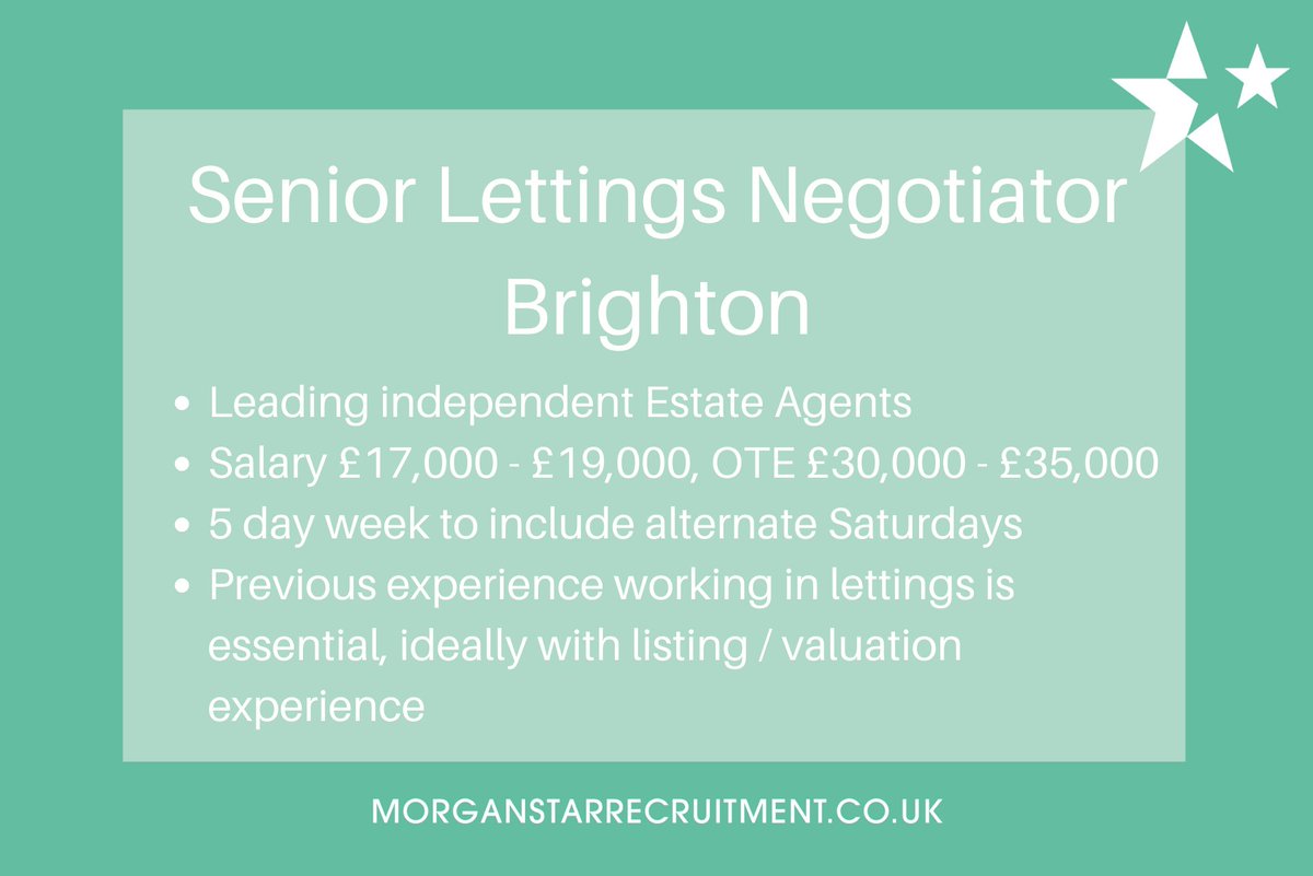 MorganStarRec's tweet photo. A great new role has come in for an experienced Lettings Negotiator to join a well respected Brighton agent. This is a busy office with a large managed portfolio, the perfect place to earn some great commission! 

For more info, please call us on 01293 408733. 

#NewJob https://t.co/DTq5tWo710