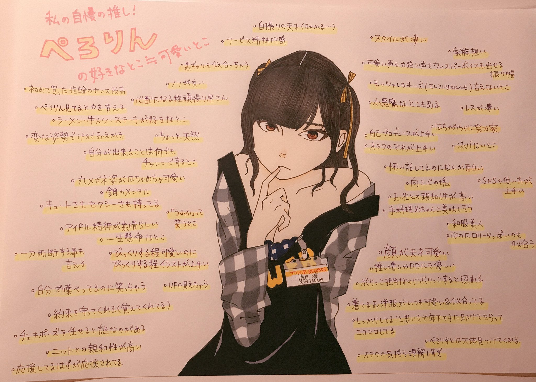 中村蜜菱 どこが好きなのよ と言ってたので こういうとこが好きなんだよ というイラストを描いてみました まだまだ魅力はあるんだぞい あのねぺろりん でんぱイラ