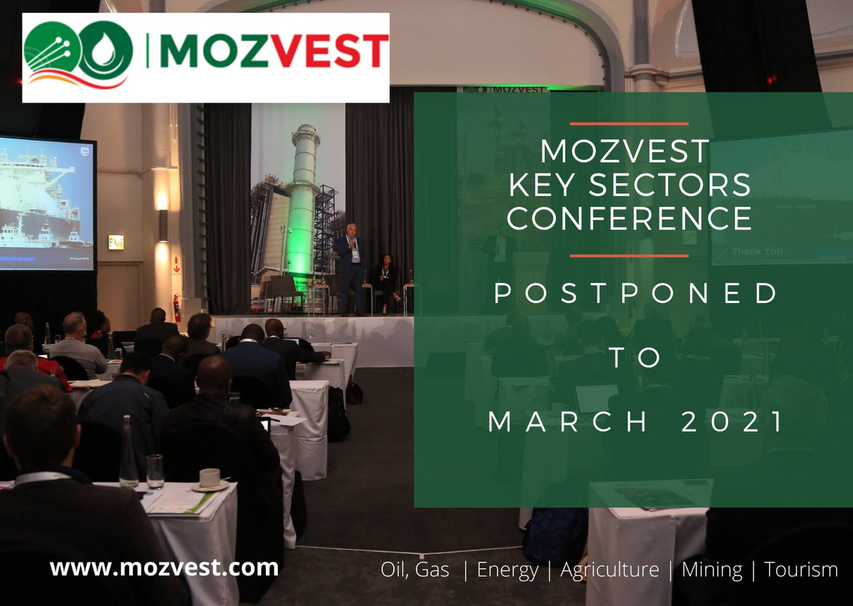 Mozvest's tweet photo. U-Personnel Management, organizer of the Key Sectors Mozambique Conference recognizes the global challenges faced with the COVID-19 pandemic. 

We regret to announce the postponement of the MOZVEST Key Sectors conference which would have been held on 28 May 2020 in Johannesburg. https://t.co/MovlzIliy5