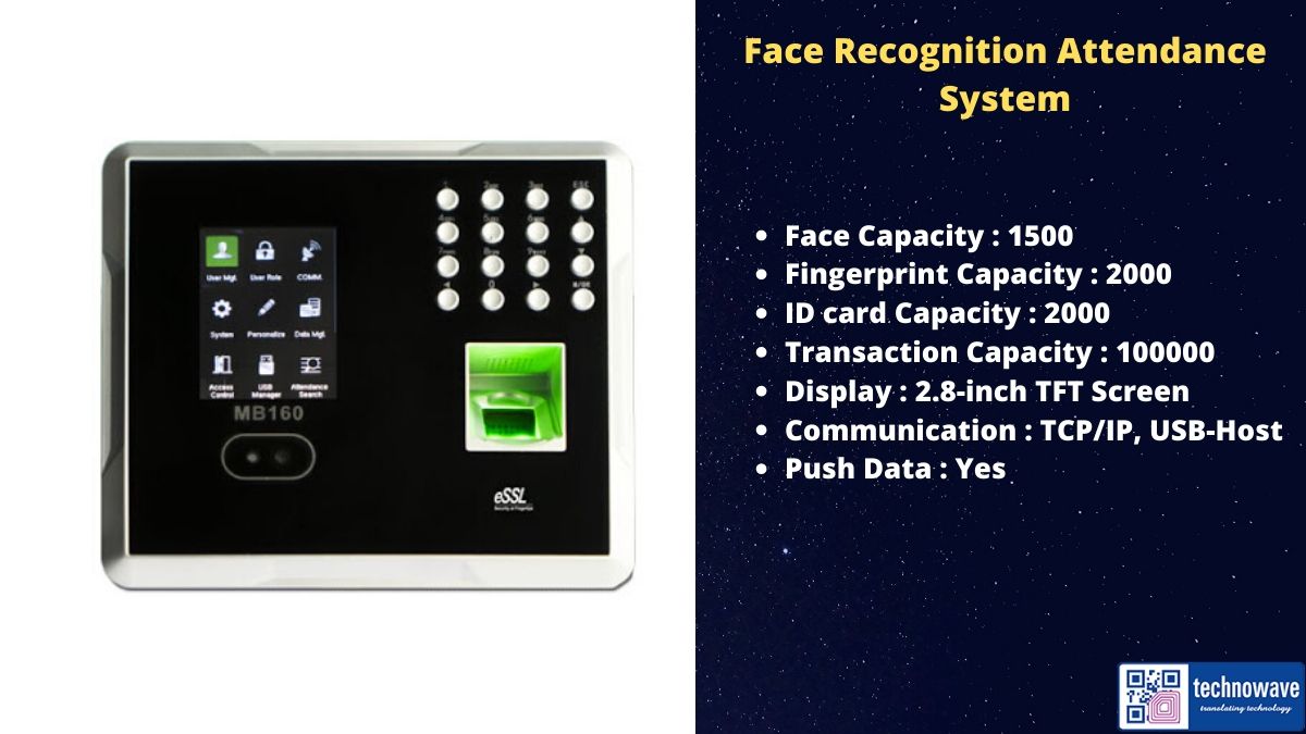 eSSL MB160 is a Face Recognition Attendance System with Thumb impression facility.
Also supports card and password.

#facerecognition #facerecognitionsystem #attendancesystem #timeattendancesystem #FingerprintBiometricReader #eSSL