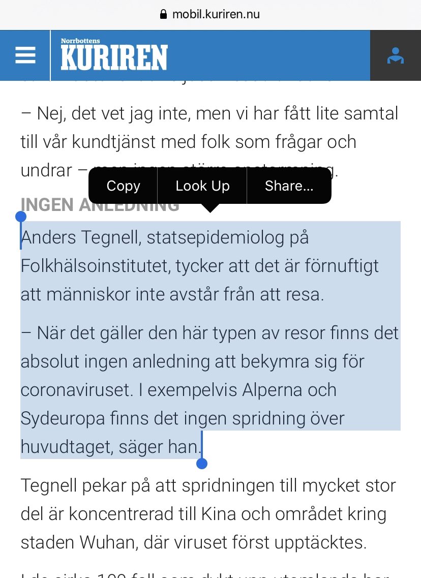 swedishtechwkly's tweet image. 1/4 Slightly off topic, but has to be said: Sweden’s response to Covid-19 is largly shaped by state epidemiologist Anders Tegnell. In an interview on February 8, he said there was absolutely no risk for coronavirus when traveling to skiing vacations in the Alps/Southern Europe.