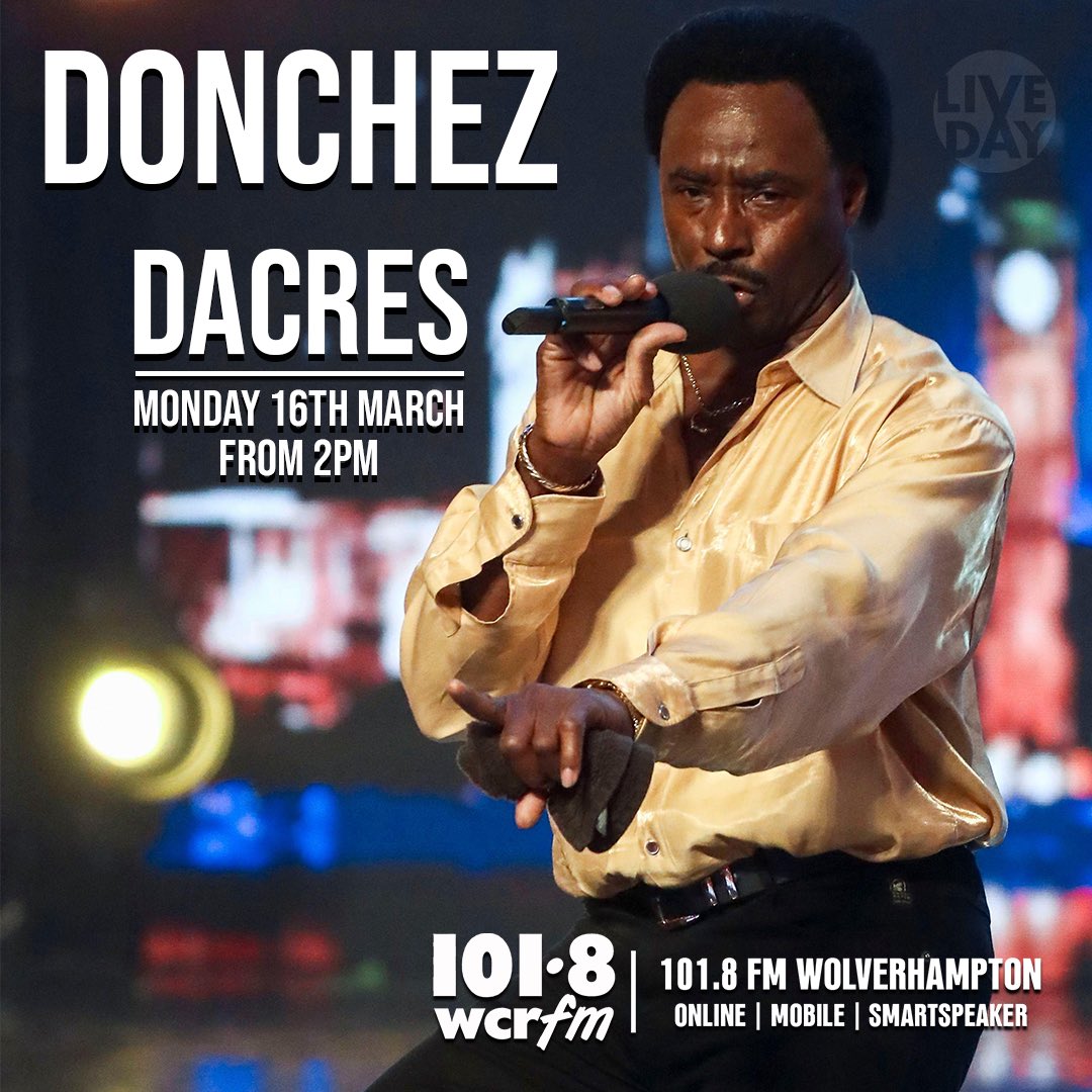 Big week ahead with lots of uncertainty around... however! We have the perfect man to take your mind off things. @donchezdacres will be joining me on @1018wcrfm today from 2pm. #Tunein #CommunityRadio #wcrfm #Wolverhampton