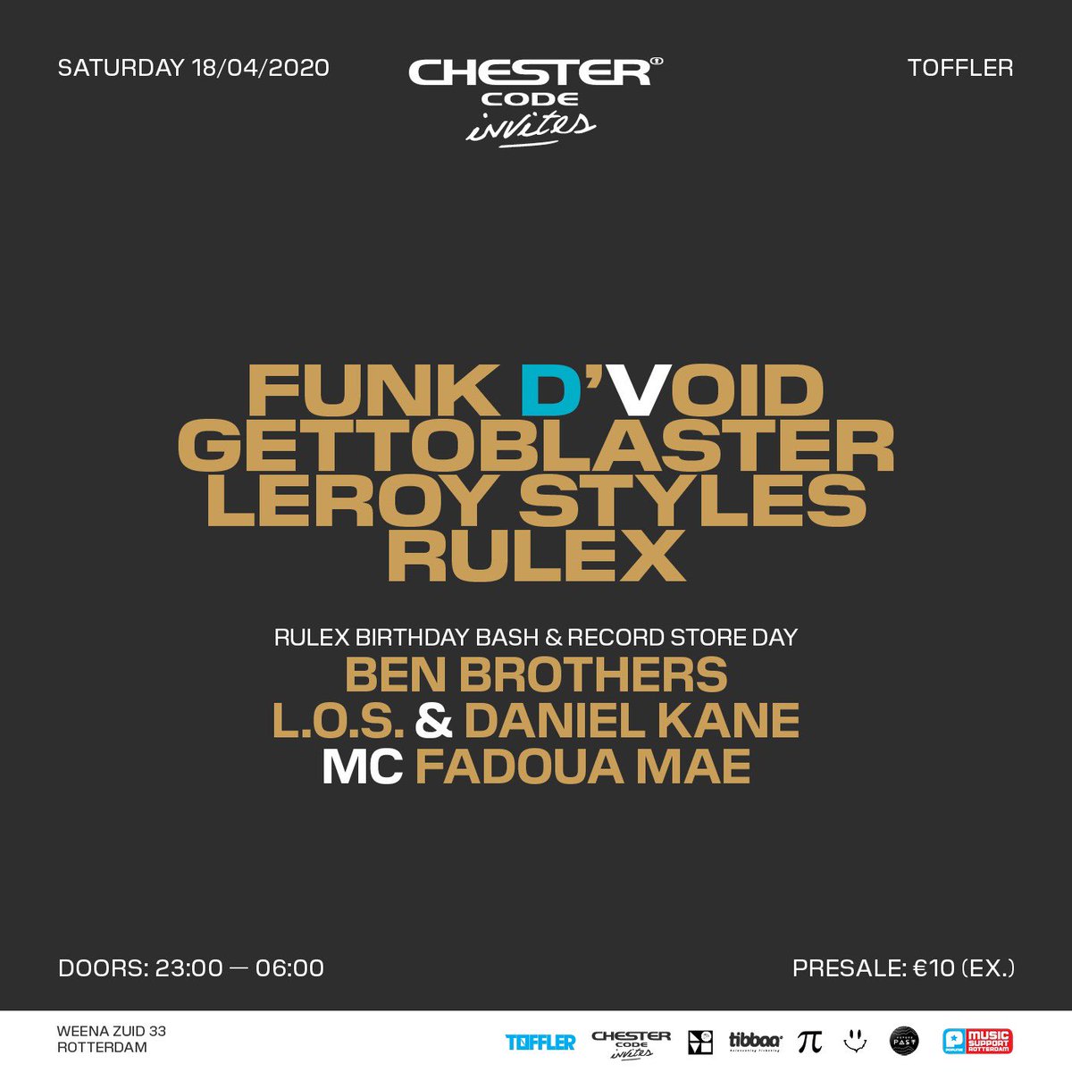 rulex2010's tweet image. 3rd line up announcement is Leroy Styles 🥳 #chestercodeinvites #chestercode #funkdvoid #gettoblasterdj #alexpi_nl #tofflerrotterdam #benbrothers #likopstuk #danielkane #mcfadouamae #futurepastclothing #oneloverecords #afroacid #acidnation #rulex2010 #popunierotterdam