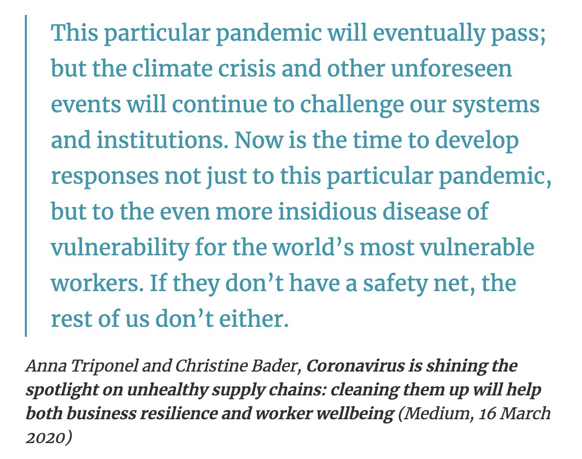 ATriponel's tweet photo. Coronavirus is shining the spotlight on unhealthy supply chains: cleaning them up will help both business resilience and worker wellbeing - article written with @christinebader available here: https://t.co/PbSAPYPsnw #bizhumanrights #COVID19 #coronavirus https://t.co/PQDAmGzjQC