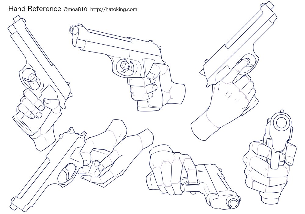 Moa トレスokな手のイラスト資料集に ハンドガン Handgun を追加しました モデルに使用したのはm92f 銃は最低限の線しか拾っていないので 適宜3dモデルを使うなりして補完して頂ければと思います Hand Refs For Artists T Co wjw0jtjn