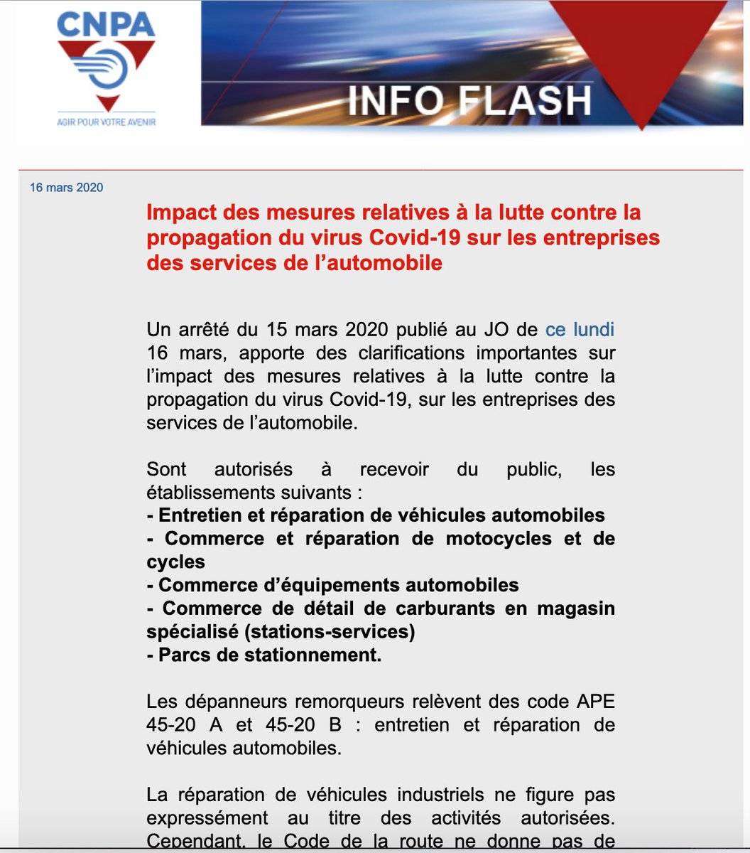 mobiliansfr's tweet photo. #Covid-19: quelles sont les activités commerciales automobiles concernées par l'arrêté du 15 mars 2020, publié au JO ce jour ? Le #Cnpa apporte ce matin tous les éclairages nécessaires à la bonne interprétation du texte
#automobile #mobilité #coronavirus https://t.co/kVmksfoNjb