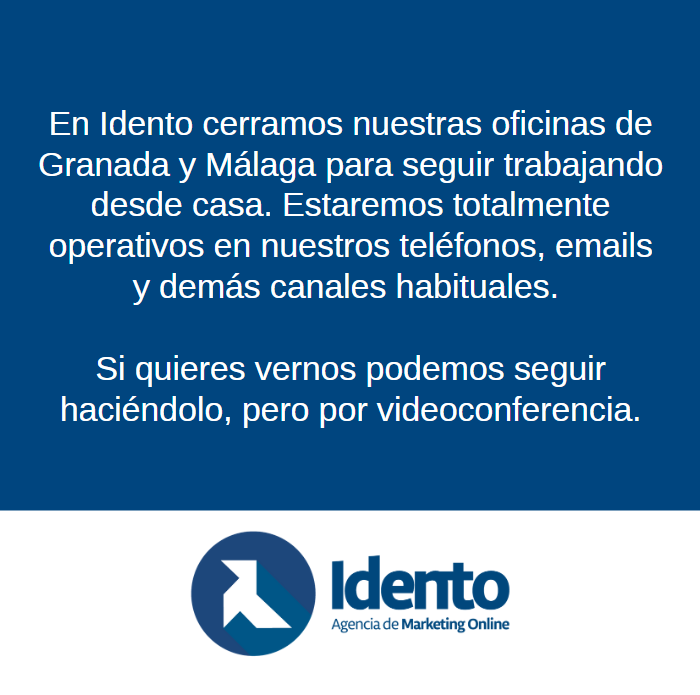Hoy es un lunes extraño, pero no queremos que lo notes en lo que a nosotros respecta. Seguimos con nuestra atención y ritmo habitual.  Todo el equipo #Idento se encuentra teletrabajando y operativo para lo que necesitéis.
¡Mucho ánimo a todos con esta situación!  
Más info 👇