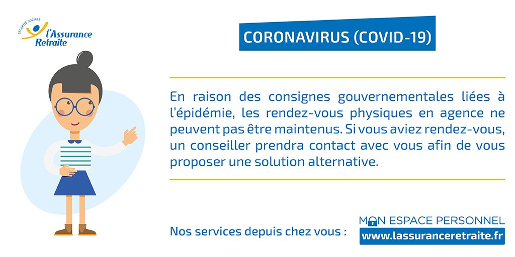 L_ARetraite's tweet photo. L’activité continue à #LAssuranceRetraite : le traitement des dossiers se poursuit et le paiement des #retraites est assuré. Objectif : garantir une continuité et conserver une qualité de service optimale➡️ https://t.co/sbjxRygKhW #COVID19france https://t.co/rvF2HpyaME