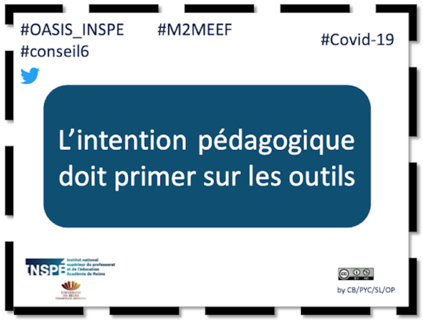 PERLOTOlivier's tweet photo. #conseil6 : l’intention pédagogique, des formateurs numériques @inspereims @universitereims proposent aux #M2MEEF #ContinuitePedagogique #OASIS_INSPE https://t.co/n473DMrMY7