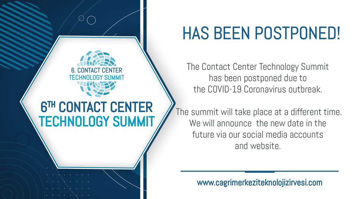📢HAS BEEN POSTPONED! –
The Contact Center Technology Summit has been postponed due to the COVID-19 Coronavirus outbreak.The summit will take place at a different time.We will announce the new date in the future via our social media accounts and website
#ContactCenter #TechSummit