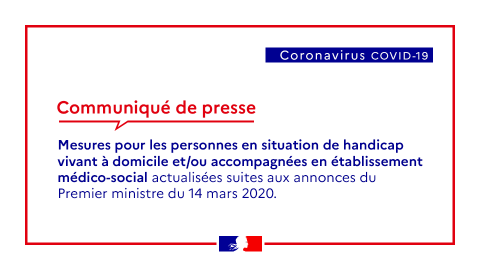 #Coronavirus #Covid19 | Personnes en situation de #handicap : au regard du passage en stade 3 de l’épidémie, il est décidé d’un maintien préférentiel au domicile et de l’organisation sans délai de la continuité de l’accompagnement.

👉 Lire le communiqué : handicap.gouv.fr/presse/communi…