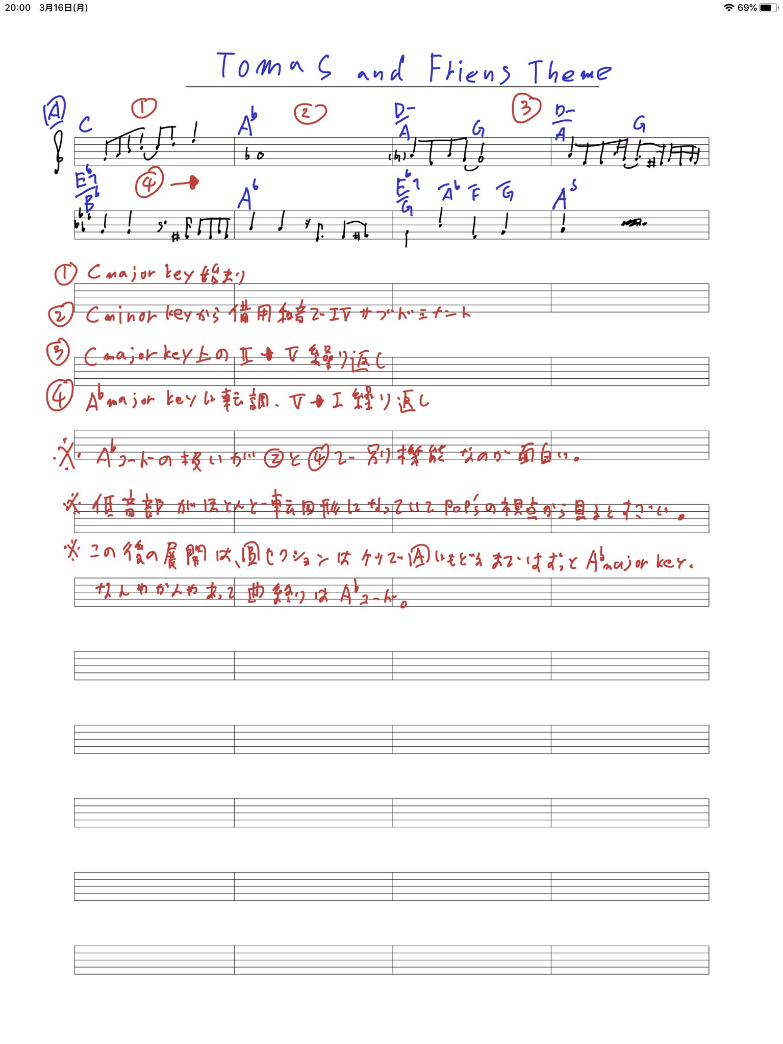Ok Bass 機関車トーマスのopテーマ曲をアナライズしてたら個人的に感動したのでレポートにしてみました 作曲家の方で暇な人がいたら よかったら赤ペン先生してください Cmajorで始まるけど全体を通して見るとa Majorなのが面白いと思いました 元の曲