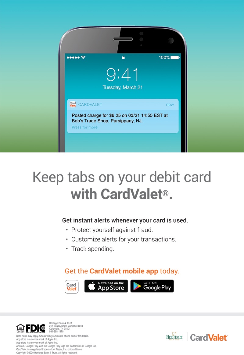 We are excited to offer CardValet to help keep tabs on your debit card spending. Visit ow.ly/Z0Qx50yH5Yu to learn more and to download the app today!