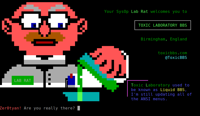 zer0tyan's tweet photo. #bbs #retro
Toxic Laboratory BBS
telnet https://t.co/fE4o2wOLYD https://t.co/ya9w0myKlb