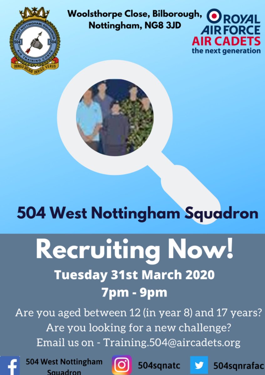 #Team504 are recruiting. Join us for our open evening on Tuesday 31st March at 7pm to see what you could get involved in! #Team504 #NoOrdinaryHobby #AirCadets #SEMWWhoWeAre