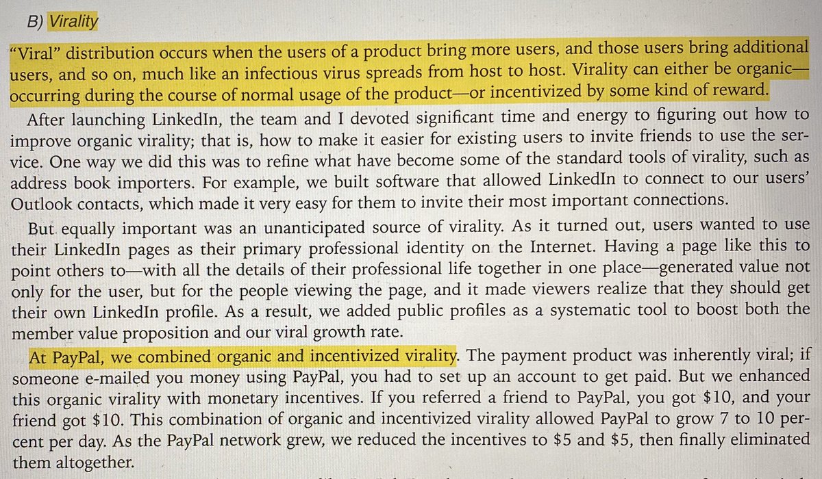 VIRALITY “”Viral” distribution occurs when the users of a product bring more users, and those users bring additional users, and so on ... Virality can either be organic - occurring during the course of normal usage of a product - or incentivized by some kind of reward.”